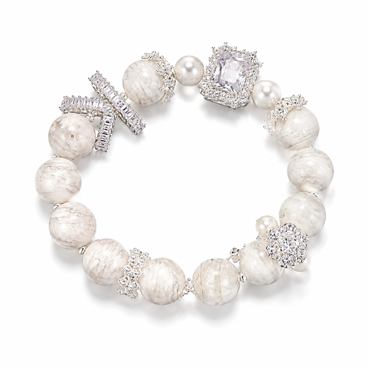 Snowflake Ghost White Crystal Bracelet for Women, Elegant Beaded Stretch Bracelet, Fresh Sweet Style, Daily Wear Jewellery, Handchain 0209 - Style option