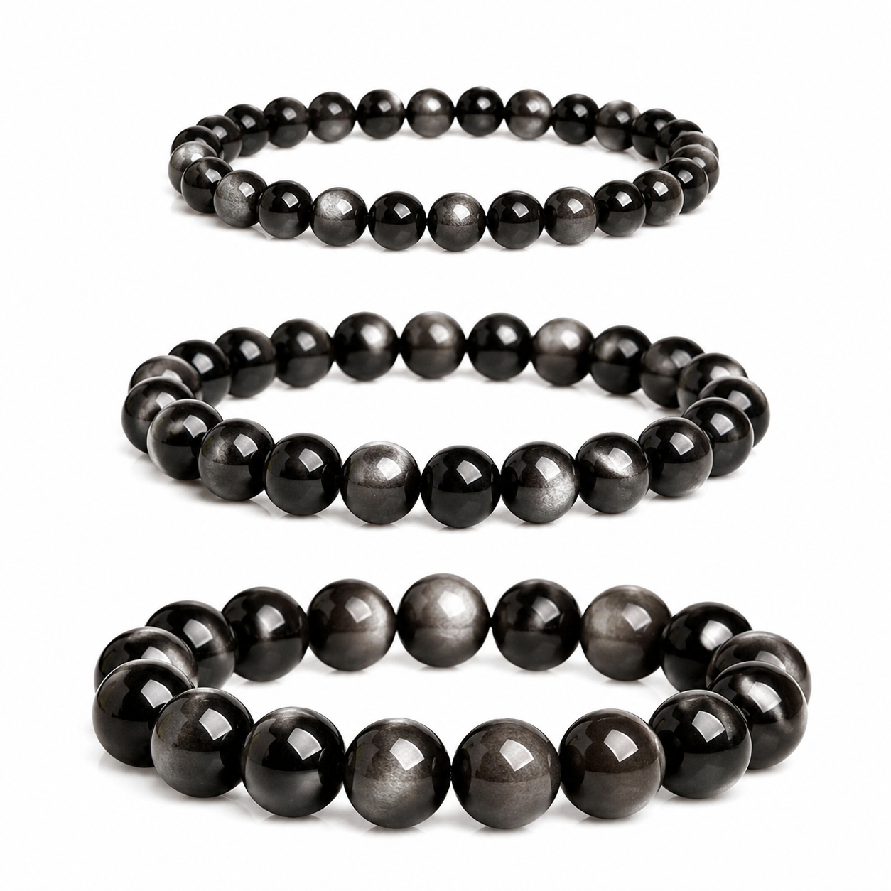 Natural Black Obsidian Style Stone Bead Bracelet main product image