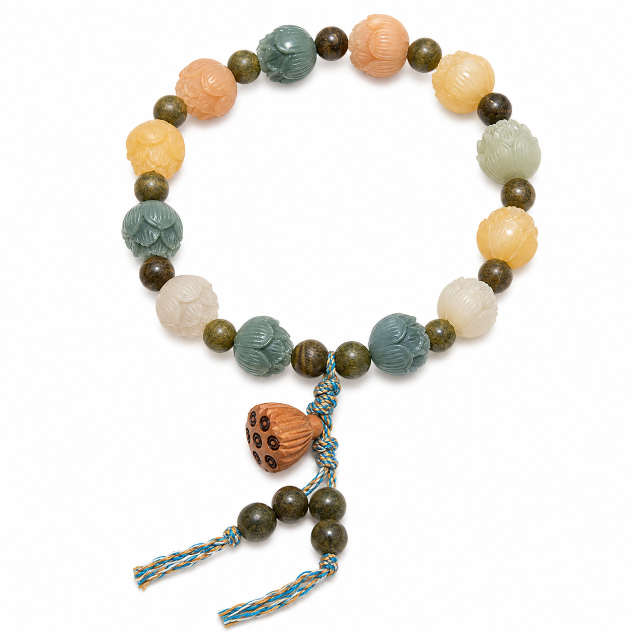 Lotus Bodhi Bead Bracelet for Women, Resin Beaded Bangle, Vintage Chinese Style Lucky Charm Wrist Bracelet, Minimalist Everyday Jewellery, 1 Piece