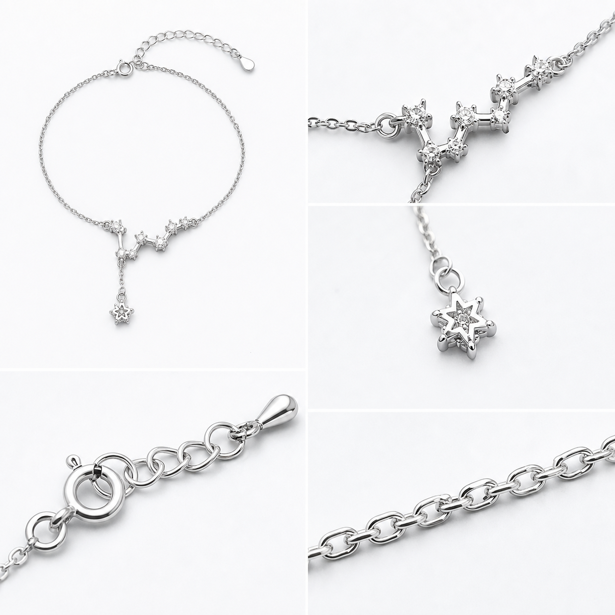 Women’s Copper Star Tassel Bracelet, White Gold Tone, Delicate Fashion Jewellery for Work and Everyday Wear - Material detail