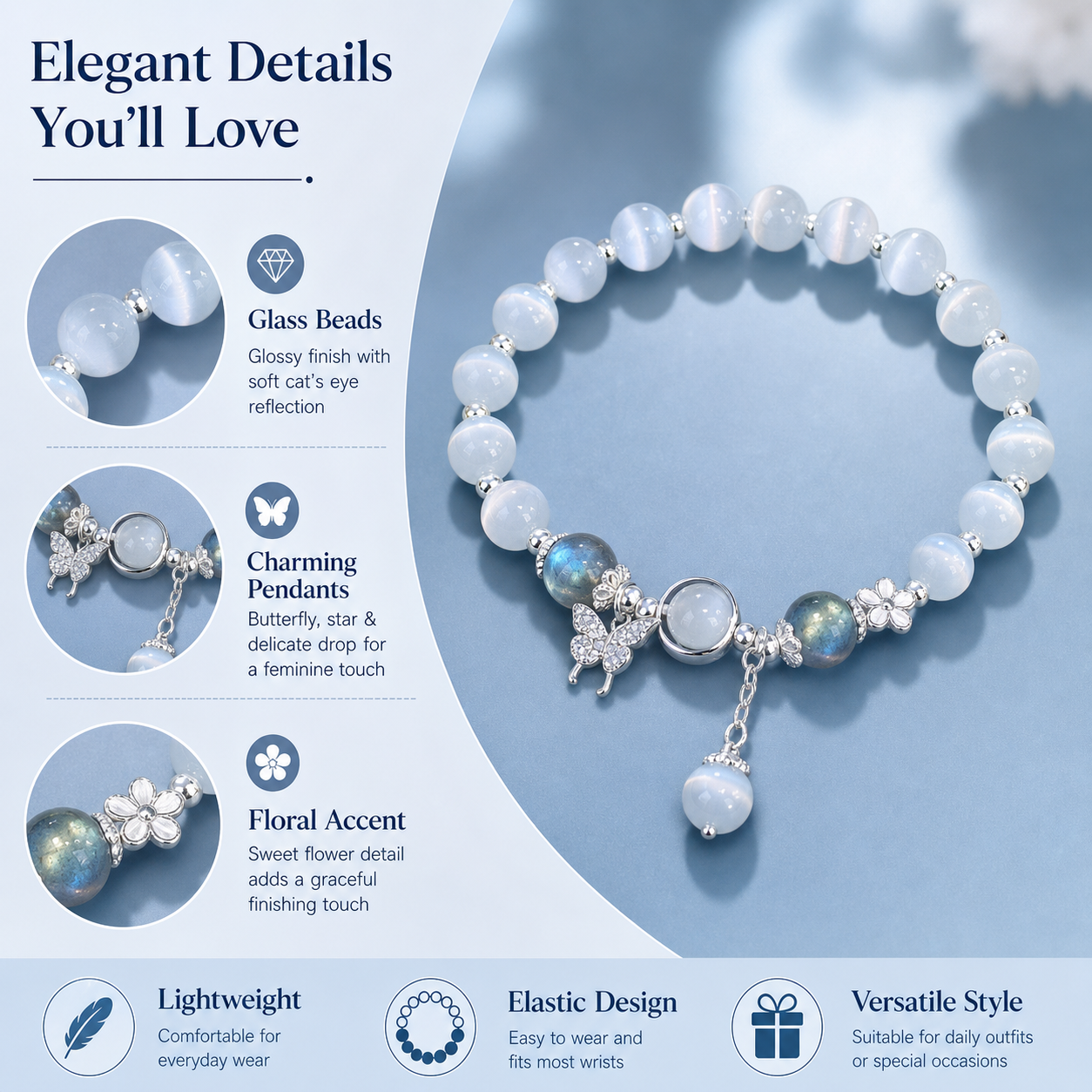 Women's Glass Bead Bracelet bracelet detail image