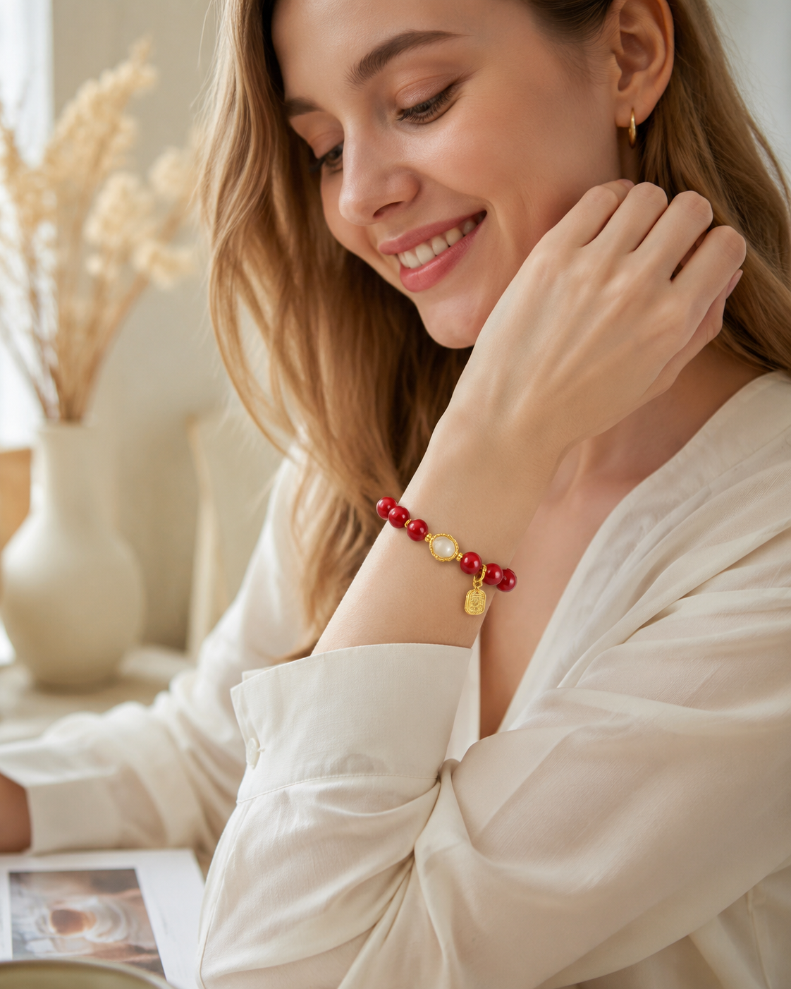 10mm Cinnabar Bead Bracelet bracelet detail image