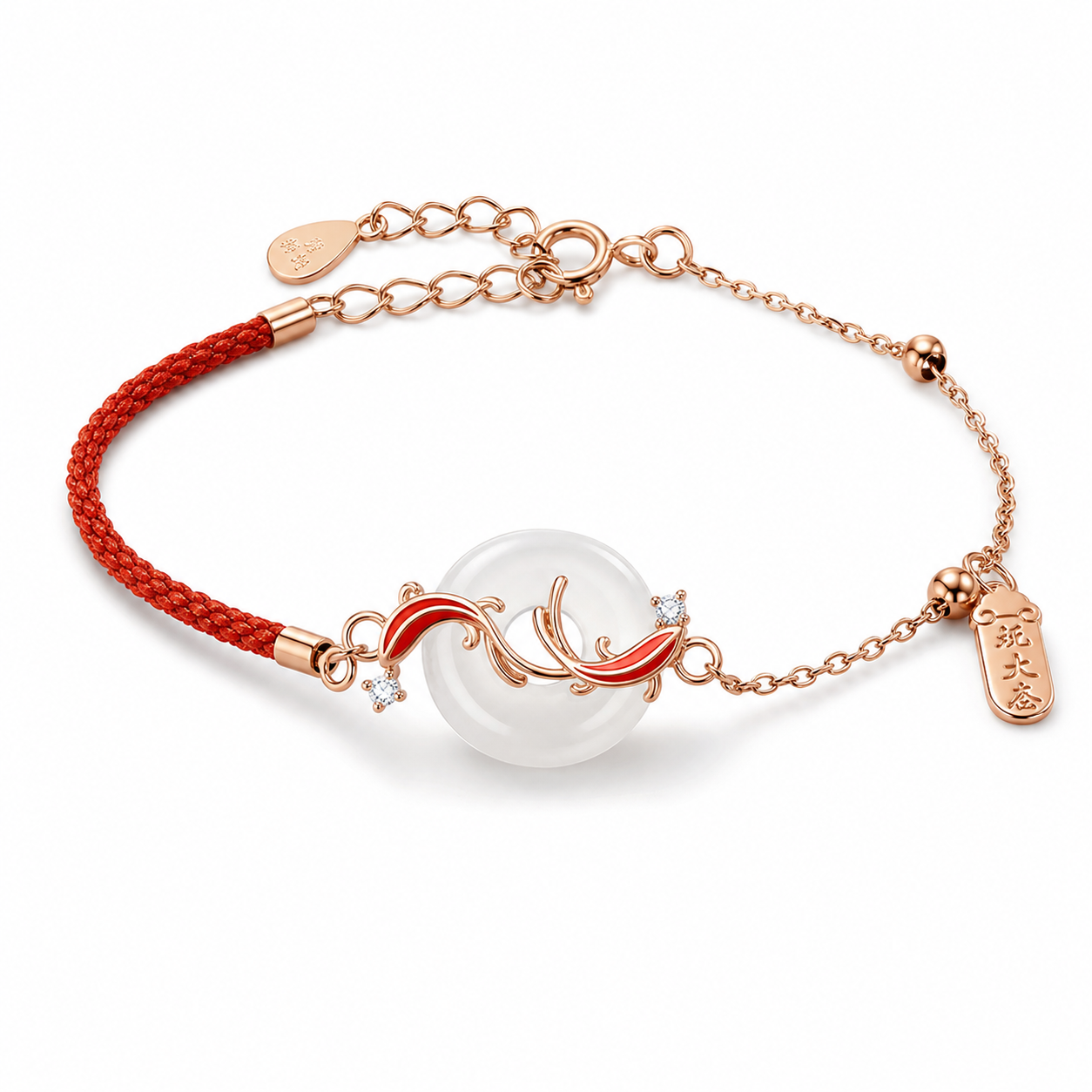 Silver Red String Bracelet with Hetian Jade Style... main product image