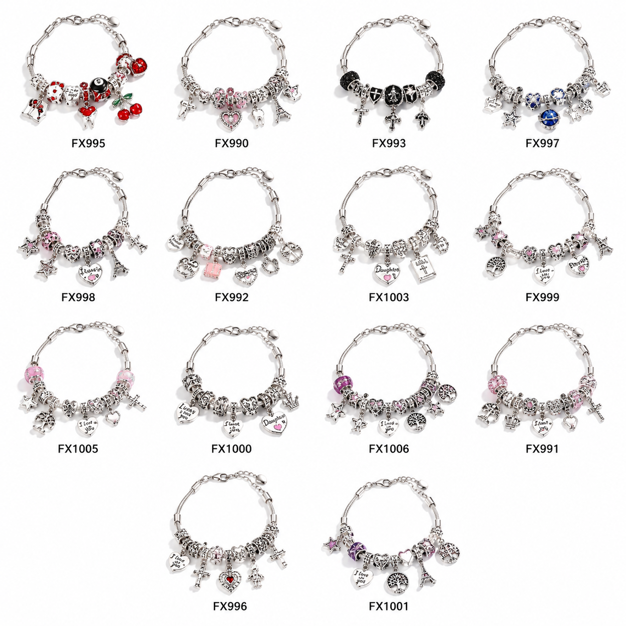 Fashion Zinc Alloy Beaded Bracelet with Heart Charm, Leopard Print Detail, Black Bracelet Jewellery, Everyday Accessory, Multi-Style SKU - Style option