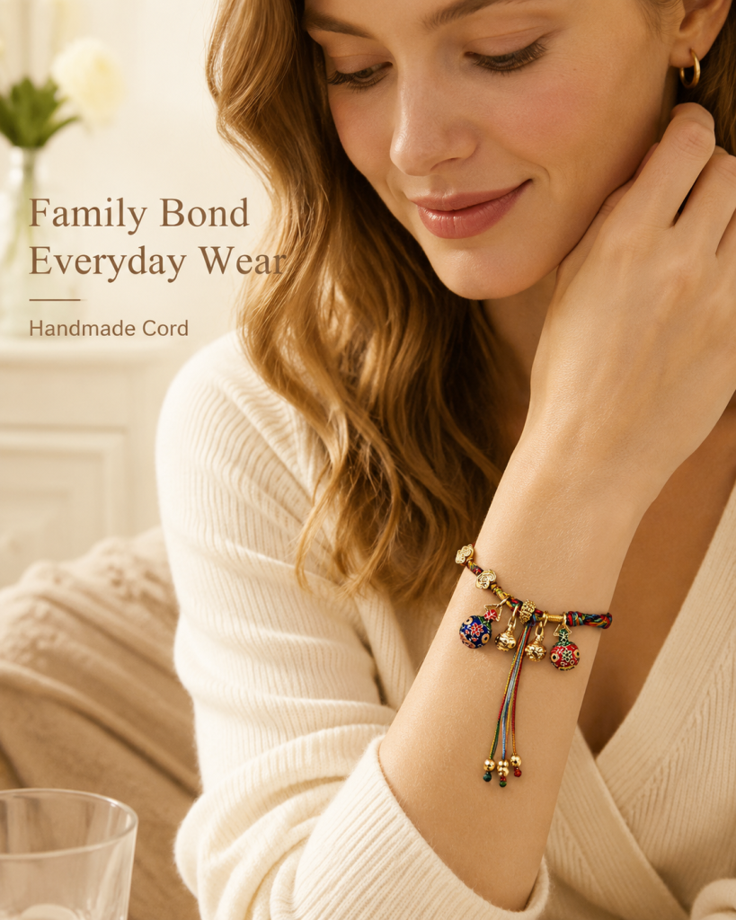 Colourful Woven Cord Bracelet, Family Style Hand-Braided String Bracelet, Baby Dad Mom Family Matching Wrist Cord, Line Cord Jewellery - Wearing reference