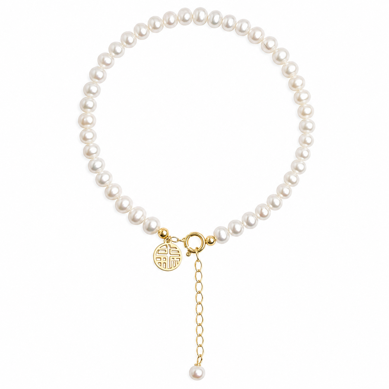 925 Sterling Silver Fu Character Pearl Bracelet main product image