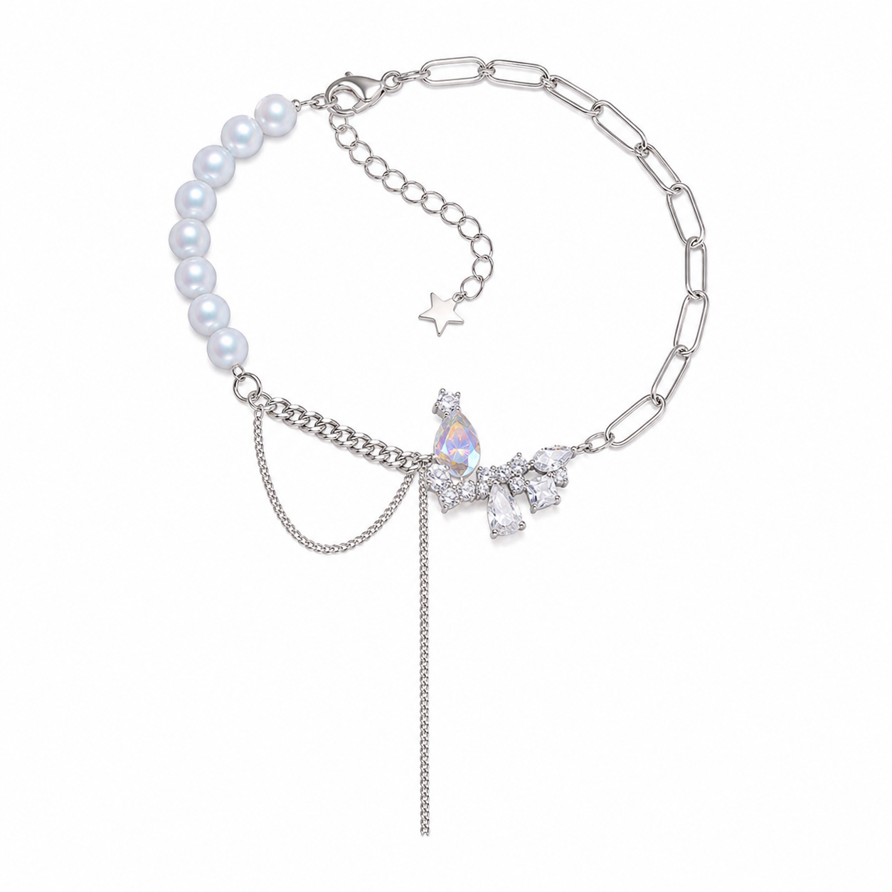 Copper Pearl Butterfly Tassel Bracelet Asymmetrical... main product image